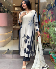 WHITE COLOURED Women Embroidered Chanderi Kurta set
