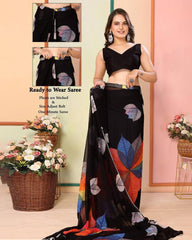 Black Floral print one minute ready to wear saree