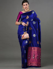THE BANARASI SAREEIS MADE UP OF SILK THREADS WOVEN USING