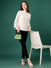 C01 Fancy Glamorous Women’s Tops & Tunics – Cotton Blend Solid Design | Stylish 3/4 Sleeve Casual & Office Wear Malaysia 2025