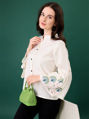 C01 Fancy Glamorous Women’s Tops & Tunics – Cotton Blend Solid Design | Stylish 3/4 Sleeve Casual & Office Wear Malaysia 2025