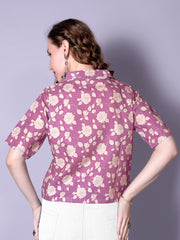 Pink Floral Printed Short-Sleeve Tunic for Women – Cotton Blend Casual Top | Stylish Daily & Office Wear Malaysia 2025