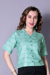 Women’s Relaxed Fit Printed Casual Shirt – Cotton Blend Short Sleeve Top | Stylish Daily & Office Wear Malaysia 2025 (C-12)
