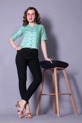 Women’s Relaxed Fit Printed Casual Shirt – Cotton Blend Short Sleeve Top | Stylish Daily & Office Wear Malaysia 2025 (C-12)