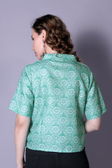 Women’s Relaxed Fit Printed Casual Shirt – Cotton Blend Short Sleeve Top | Stylish Daily & Office Wear Malaysia 2025 (C-12)