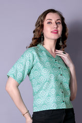 Women’s Relaxed Fit Printed Casual Shirt – Cotton Blend Short Sleeve Top | Stylish Daily & Office Wear Malaysia 2025 (C-12)