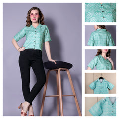 Women’s Relaxed Fit Printed Casual Shirt – Cotton Blend Short Sleeve Top | Stylish Daily & Office Wear Malaysia 2025 (C-12)