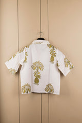 White Printed Short-Sleeve Tunic for Women – Cotton Blend Casual Top | Stylish Daily & Office Wear Malaysia 2025 (C-13)