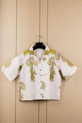 White Printed Short-Sleeve Tunic for Women – Cotton Blend Casual Top | Stylish Daily & Office Wear Malaysia 2025 (C-13)