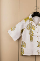 White Printed Short-Sleeve Tunic for Women – Cotton Blend Casual Top | Stylish Daily & Office Wear Malaysia 2025 (C-13)