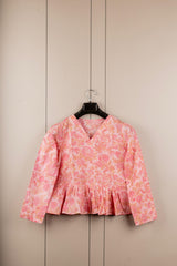 Pink Printed Bell-Sleeve Tunic for Women – Cotton Blend Long Sleeve Top | Stylish Casual & Office Wear Malaysia 2025