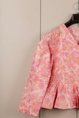 Pink Printed Bell-Sleeve Tunic for Women – Cotton Blend Long Sleeve Top | Stylish Casual & Office Wear Malaysia 2025