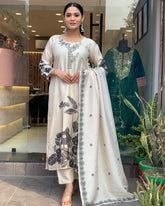 WHITE COLOURED WOMEN EMBROIDERY WORK KURTA SET