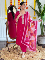PINK COLOURED WOMEN VISCOSE CHANDERI KURTA SET