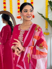 PINK COLOURED WOMEN VISCOSE CHANDERI KURTA SET