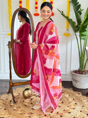 PINK COLOURED WOMEN VISCOSE CHANDERI KURTA SET