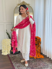 WHITE COLOURED WOMEN EMBROIDERY WORK KURTA SET (Copy)