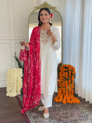 WHITE COLOURED WOMEN EMBROIDERY WORK KURTA SET (Copy)