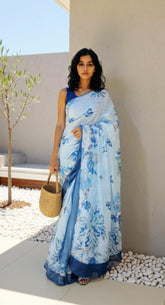 Digital Printed Cotton Saree with Blouse Piece | Lightweight Party Wear Saree | Ready to Ship – Malaysia Online Shopping