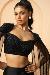 Black Modal Satin Dhoti Skirt Set