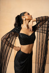 Black Modal Satin Dhoti Skirt Set