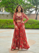 Celibrity inspired Red Blossom Georgette Co-ord with Jacket