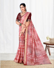 Ombre design Jacquard border Soft Cotton Spray Test) saree with blouse for women