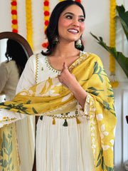 WHITE COLOURED WOMEN EMBROIDERY WORK KURTA SET