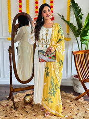 WHITE COLOURED WOMEN EMBROIDERY WORK KURTA SET