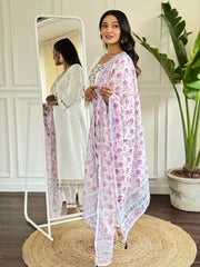 WHITE COLOURED WOMEN EMBROIDERY WORK KURTA SET
