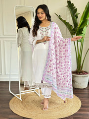 WHITE COLOURED WOMEN EMBROIDERY WORK KURTA SET