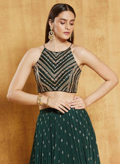 Bottle green designer ruffle wedding lehenga choli