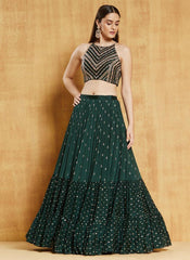 Bottle green designer ruffle wedding lehenga choli