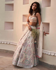 Cream color georgette embroidery lehenga choli