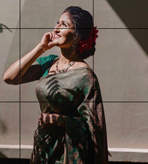 THE BANARASI SAREEIS MADE UP OF SILK THREADS WOVEN USING