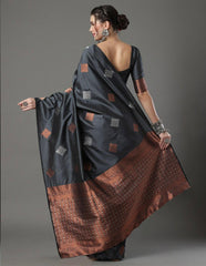 THE BANARASI SAREEIS MADE UP OF SILK THREADS WOVEN USING