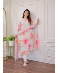 HARLIN WHITE COLOURED WOMEN'S EMBROIDERY KURTA SET