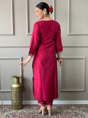 HAZEL MAROON COLOURED VISCOSE CHANDERI RAYON KURTA SET