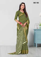 Laheriya print Zari border Soft cotton saree with blouse for women