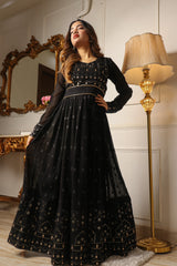 Black Sequins Embroidered Georgette Gown