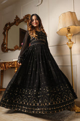 Black Sequins Embroidered Georgette Gown
