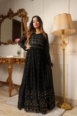 Black Sequins Embroidered Georgette Gown