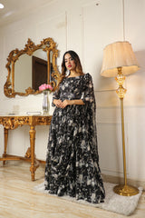 BLACK ETHNIC MOTIFS GEORGETTE MAXI DRESS