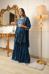 Blue Sequins Embroidered Georgette Sharara Suit