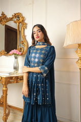 Blue Sequins Embroidered Georgette Sharara Suit