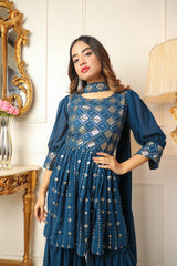 Blue Sequins Embroidered Georgette Sharara Suit