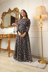Black Printed Georgette Gown