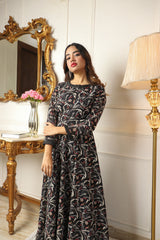 Black Printed Georgette Gown