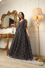 FLORAL PRINTED GEORGETTE MAXI DRESS