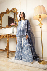 Floral Printed Empire Kurti With Sharara & Dupatta